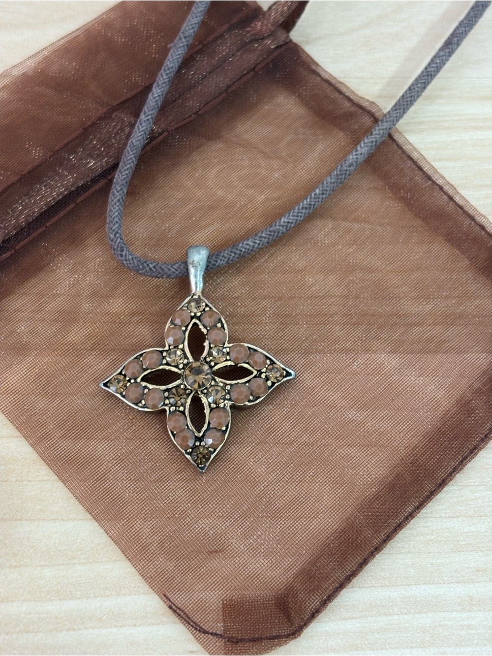 Floral Brown Crystal Pendant Necklace - Women Jewelry